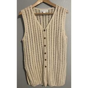 Vintage Preston & York Womens Vest Medium Beige Crochet Linen Blend Lagom 90s